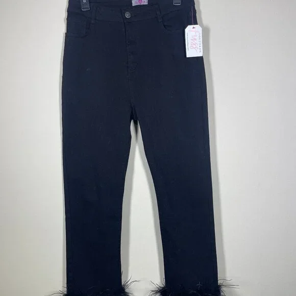 NWT! Buddy Love Kyla Feather Trim Ankle Pants Black Size 31 Women's! - Picture 1 of 6